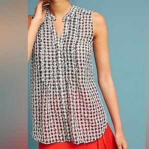 Anthropologie Maeve Black and White Gingham Blouse